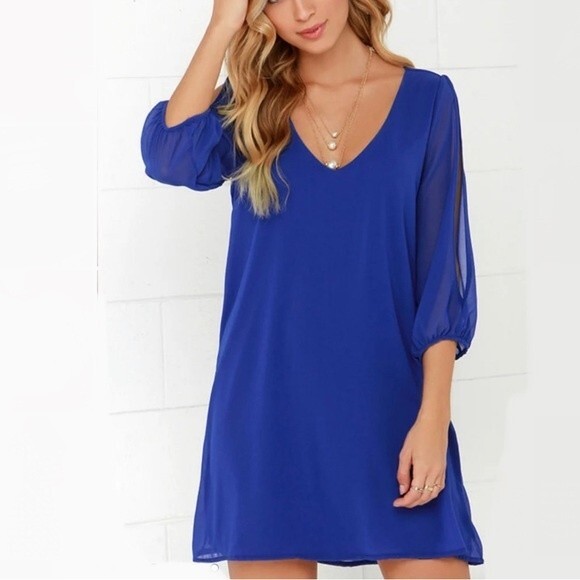 Lulus Royal blue split sleeve shift dress size small - Picture 3 of 10